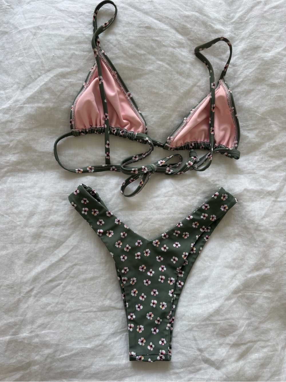 Kulani Kinis Olive Green Floral Triangle Bikini Set - Picture 2 of 2